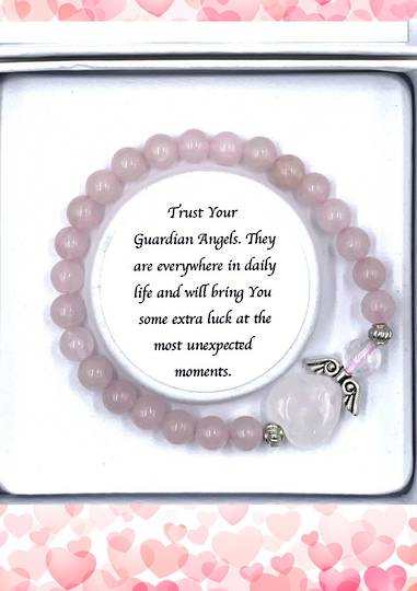 Rose Quartz Crystal Heart Guardian Angel Bracelet
